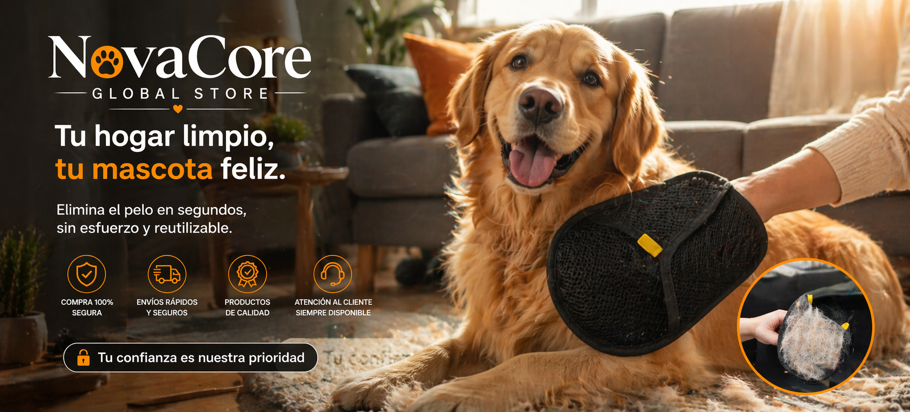 NovaCore FurClean Pro™ | Removedor de pelo para mascotas reutilizable