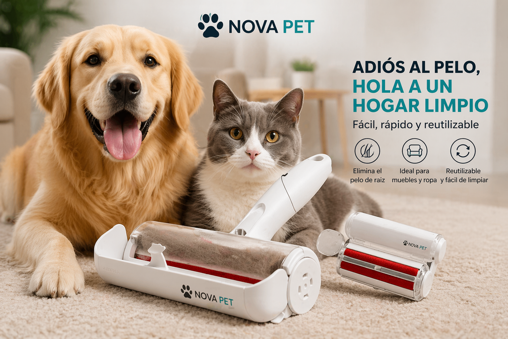 Roller removedor de pelo de mascotas – Tamaño original, rodillo de pelusa reutilizable para pelo de gato y perro en muebles, sofá, alfombra, coche, alfombras y ropa de cama – Portátil