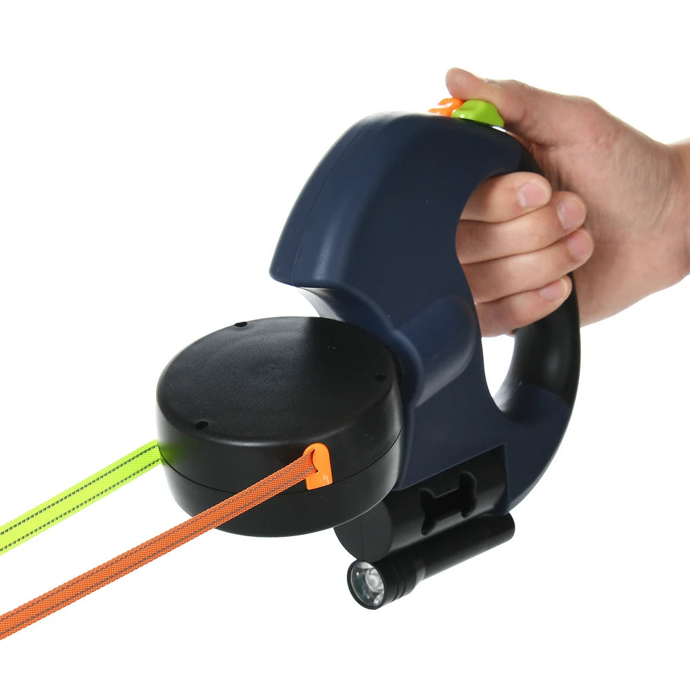 Correa Doble Retráctil 360° para Perros – Control Total con 1 Mano