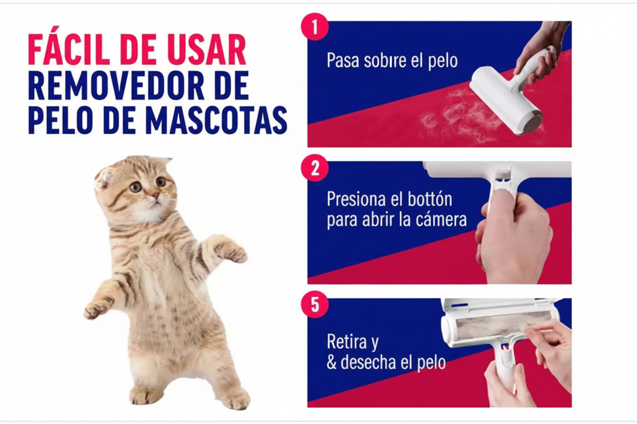 Roller removedor de pelo de mascotas – Tamaño original, rodillo de pelusa reutilizable para pelo de gato y perro en muebles, sofá, alfombra, coche, alfombras y ropa de cama – Portátil